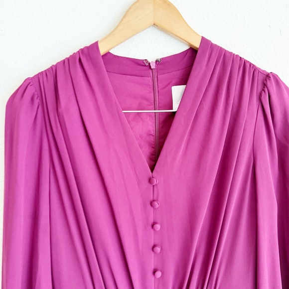 Gal Meets Glam Boysenberry Long Sleeve V Neck Jumpsuit Size 6 - Picture 4 of 8